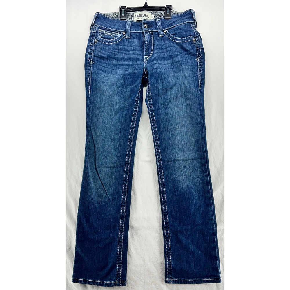 Ariat REAL Jeans Womens 27S Medium Wash Bootcut Embroidered Contrast Stitch